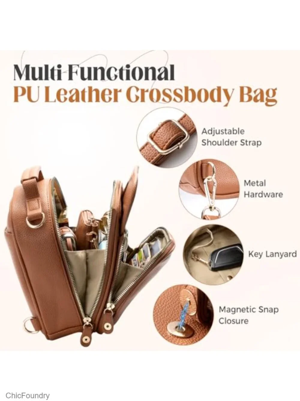 Vegan Leather Crossbody Bag with 2 Straps Anti Theft RFID Small Messenger